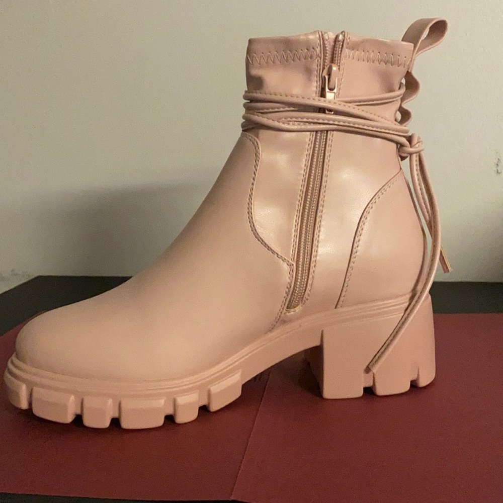 Shoe Dazzle - Lug Sole Ankle Bootie in Blush
